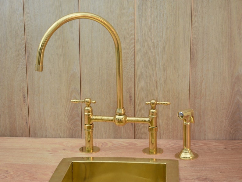 Bridge Style Solid Brass Kitchen Faucet Set