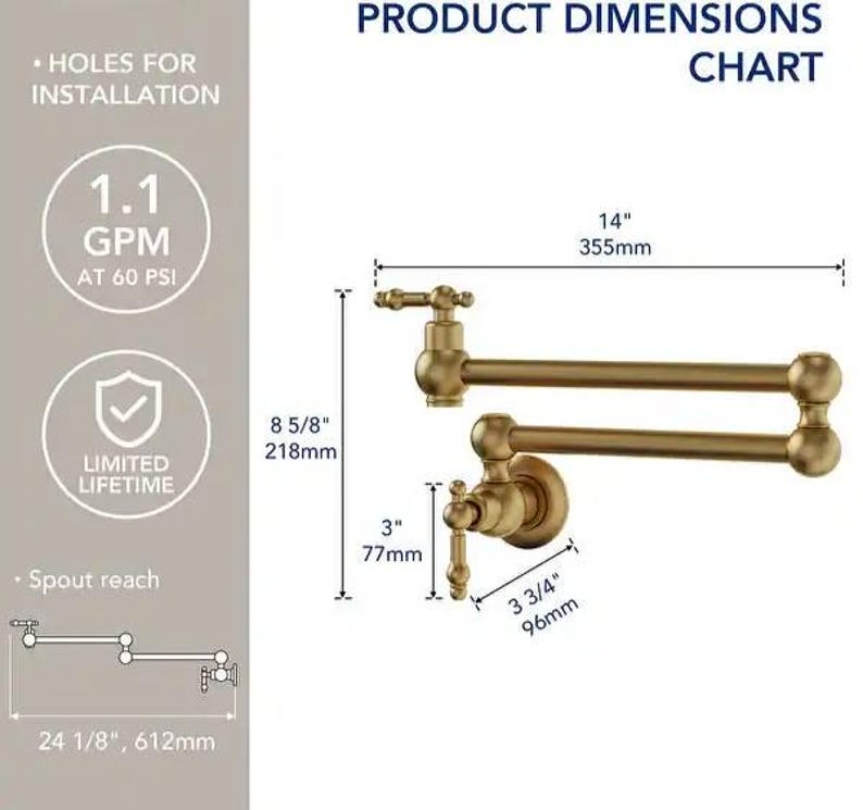 Unlacquered Brass Double Swing Pot Filler Faucet