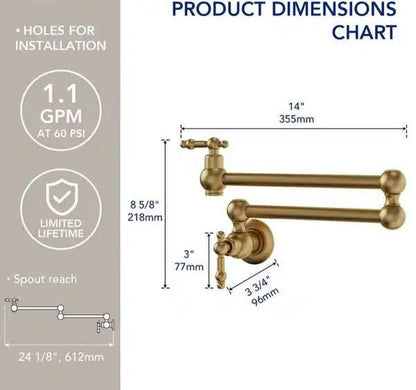 Unlacquered Brass Double Swing Pot Filler Faucet