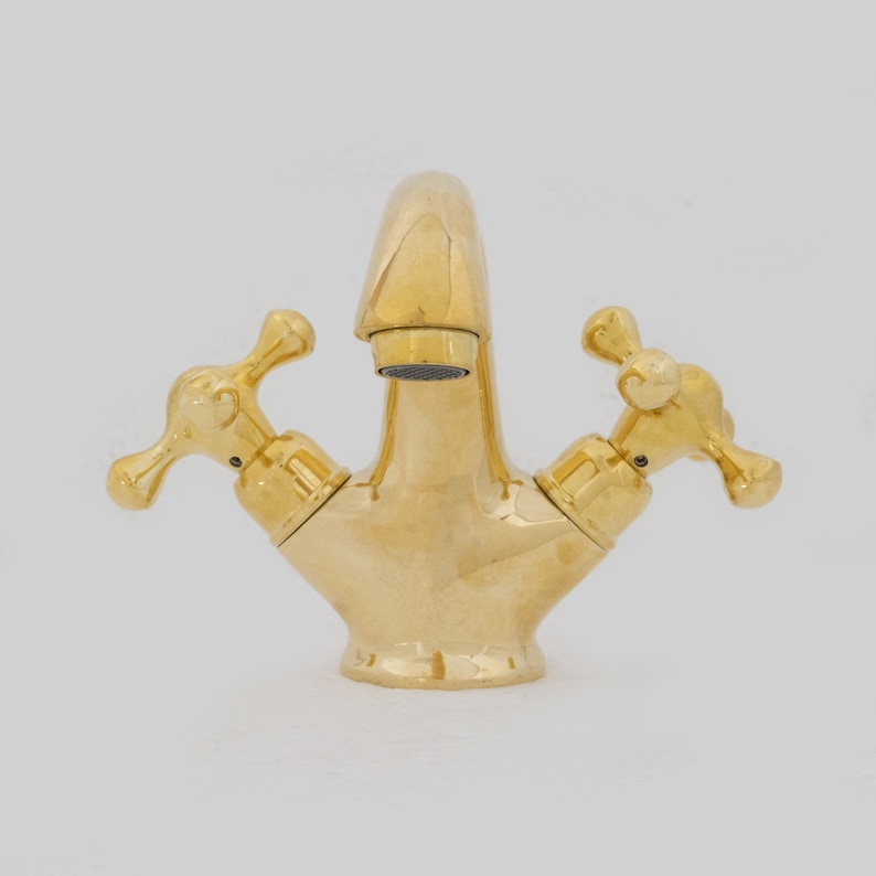Polished Solid Brass Bathroom Faucet with Cross Handles