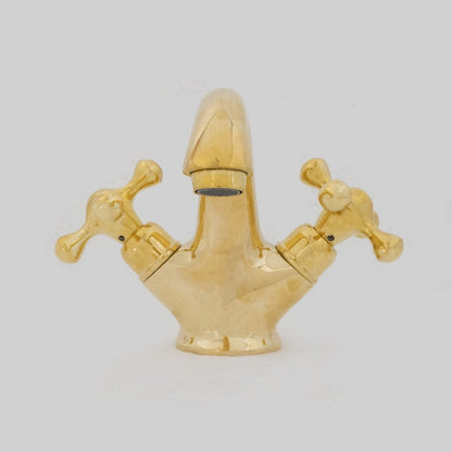 Polished Solid Brass Bathroom Faucet with Cross Handles