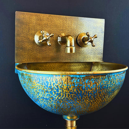Hand-Hammered Moroccan Brass Sink with Verdigris Patina