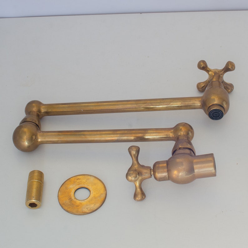 Antique Unlacquered Brass Wall Pot Filler Faucet