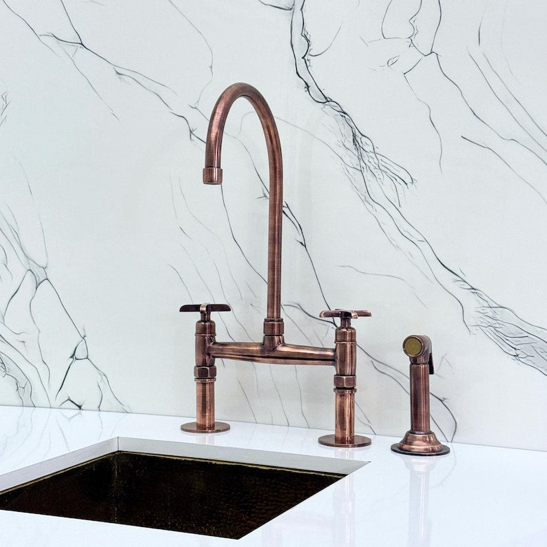 Antique Copper Bridge Kitchen Faucet
