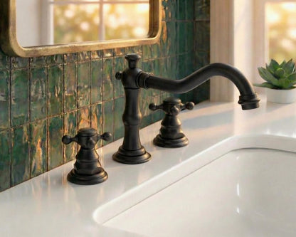 Widespread Unlacquered Brass Bathroom Faucet with Classic Cross Handles