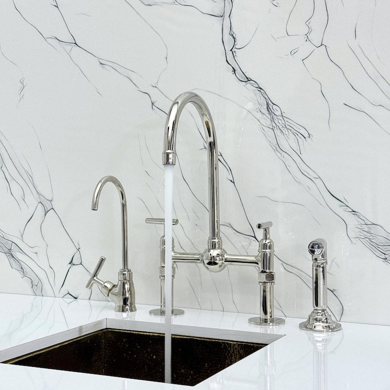 Polished Nickel Bridge Kitchen Faucet with Side Sprayer