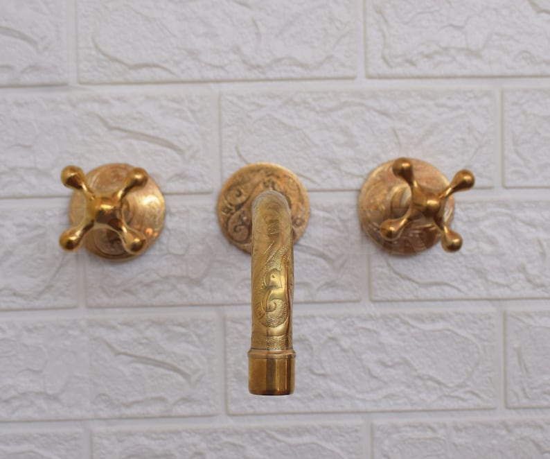 Engraved Solid Brass Wall Mount Faucet