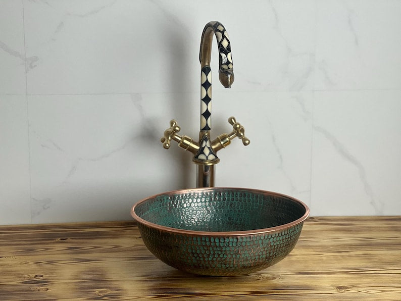 Hammered Green Patina Copper Vessel Sink