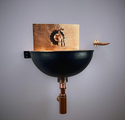 Hand-Hammered Moroccan Copper Wall-Mount Sink with Matching Backsplash and Tap