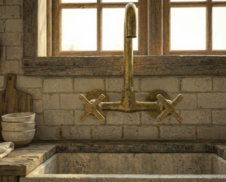 Unlacquered Brass Wall Mount Kitchen Faucet