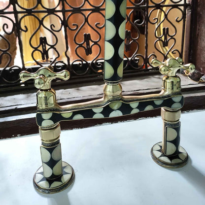 Mother of Pearl Inlay Brass Bridge Kitchen Faucet