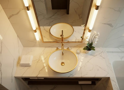 Handcrafted Textured Vessel Sink with Brass Rim