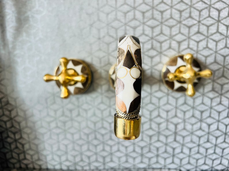 Moroccan Inlay Vessel Sink with Matching Mosaic Wall Mount Faucet