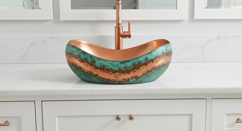Modern Wave Two-Tone Patina Copper Vessel Sink