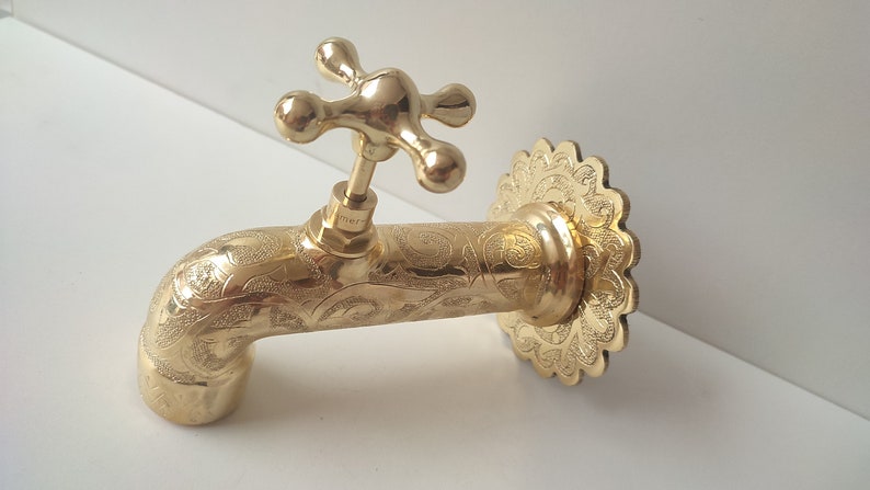 Engraved Brass Wall Tap