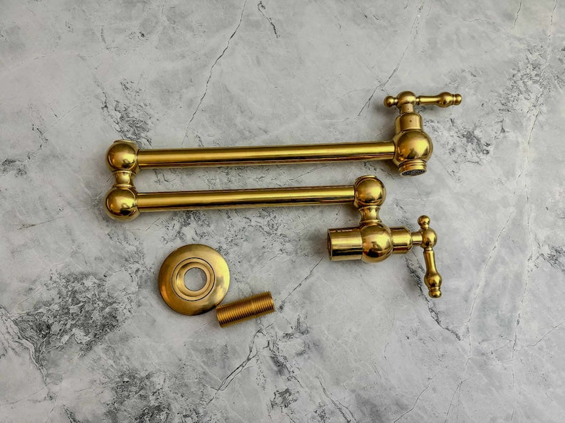 Solid Unlacquered Brass Wall Pot Filler Faucet