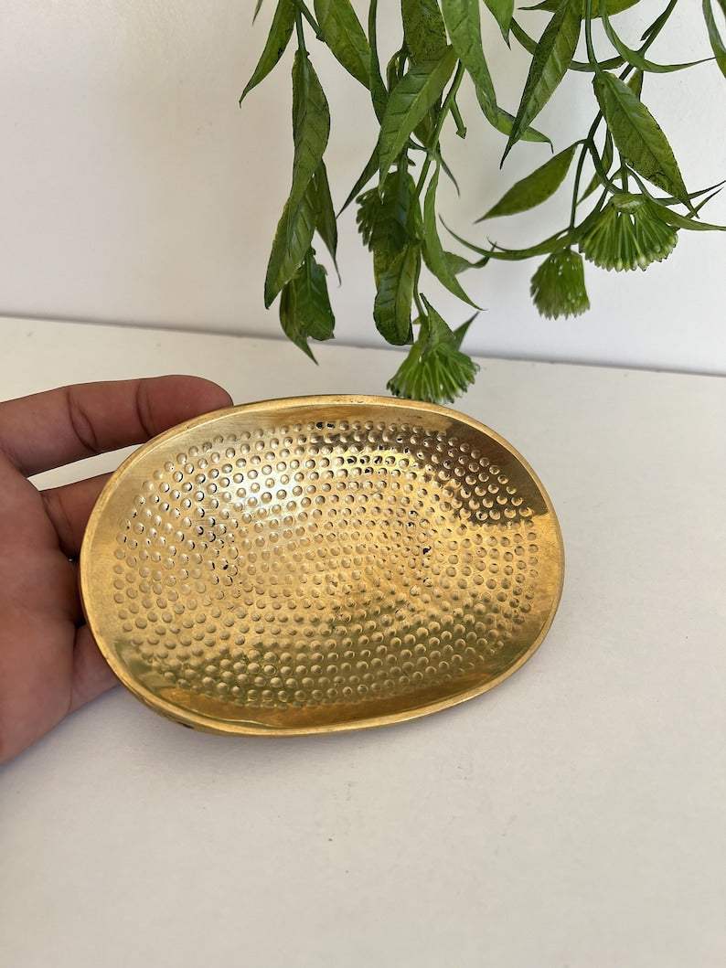 Handmade Brass Soap Dish Set – Engraved & Hammered Brass Bathroom Trays