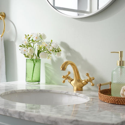 Polished Brass Bridge Bathroom Faucet with Cross Handles