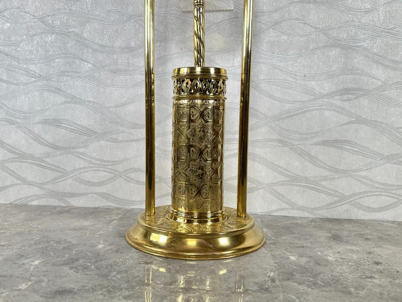 Handmade Solid Brass Toilet Paper Holder with Stand – Moroccan Engraved Freestanding Bathroom Accessory