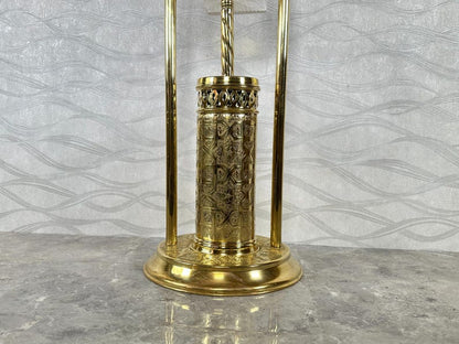 Handmade Solid Brass Toilet Paper Holder with Stand – Moroccan Engraved Freestanding Bathroom Accessory