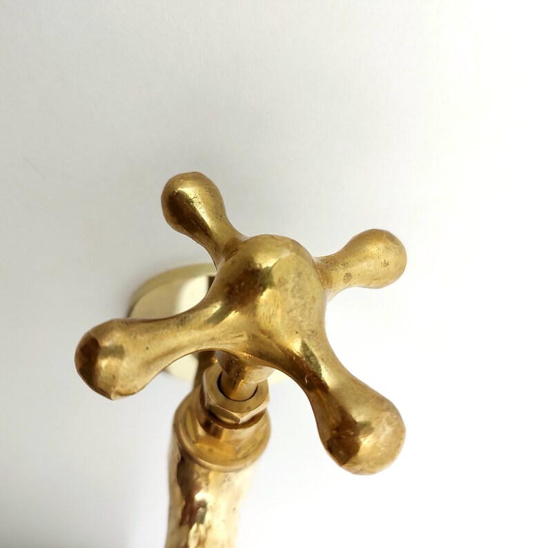 Hammered Polished Brass Wall Tap with Cross Handle