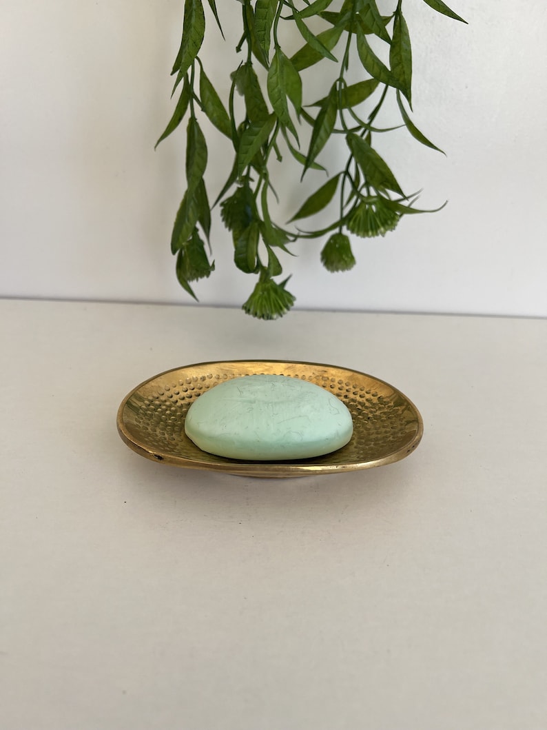 Handmade Brass Soap Dish Set – Engraved & Hammered Brass Bathroom Trays