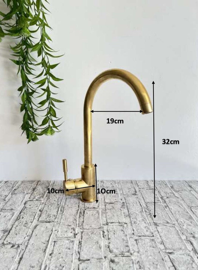 Antique Brass Gooseneck Kitchen Faucet with Slim Lever Handle