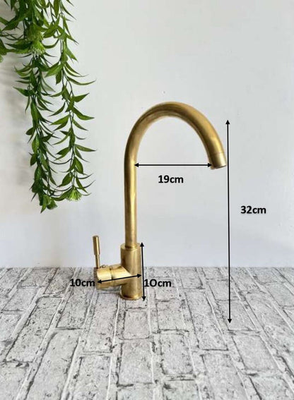 Antique Brass Gooseneck Kitchen Faucet with Slim Lever Handle