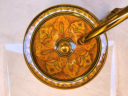 Hand-Painted Moroccan Ceramic Vessel Sink – Yellow Artisan Basin