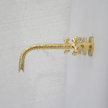 Hand-Engraved Floral Motif Wall-Mount Faucet