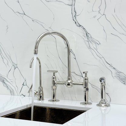 Polished Nickel Bridge Kitchen Faucet with Side Sprayer