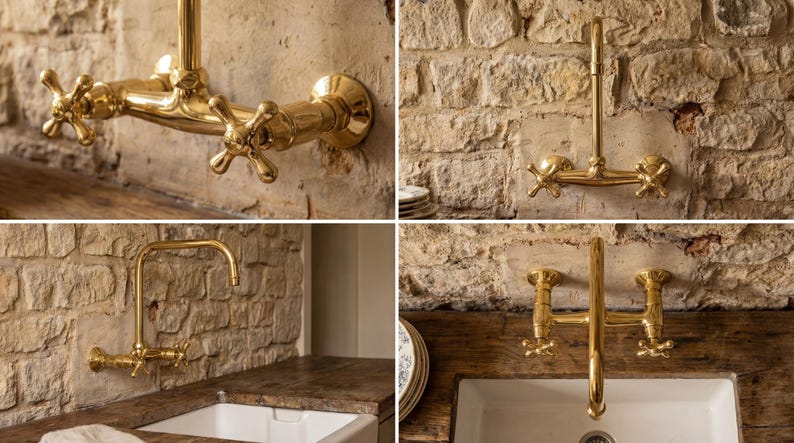 Unlacquered Brass Wall Mount Kitchen Faucet