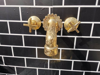 Engraved Brass Wall Mount Faucet