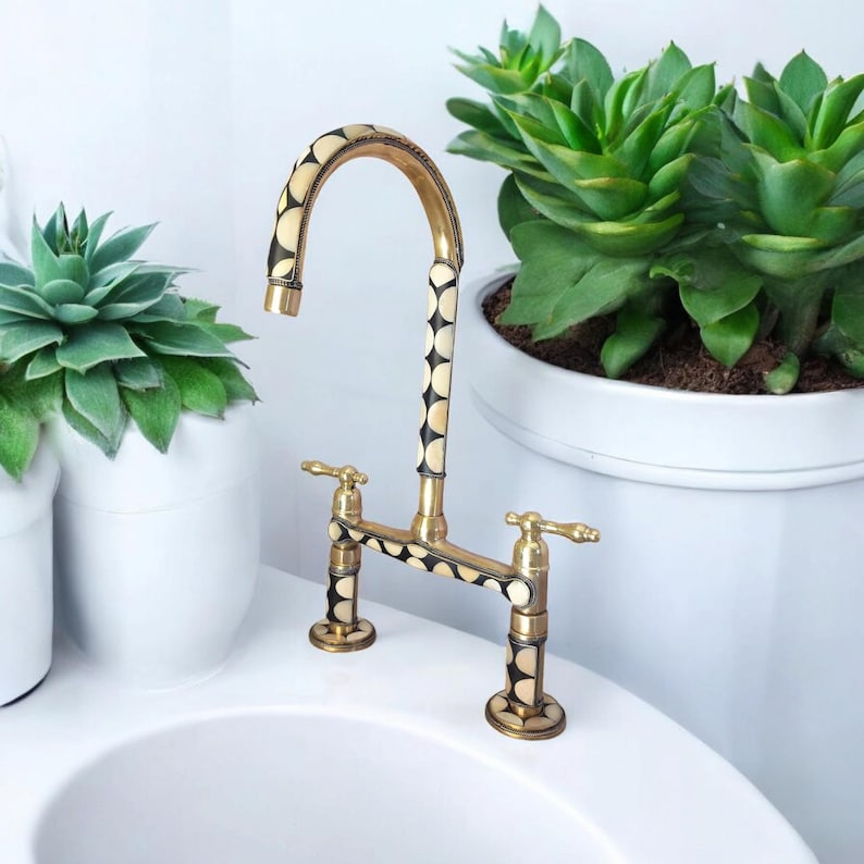 Mother of Pearl Inlay Brass Kitchen Faucet