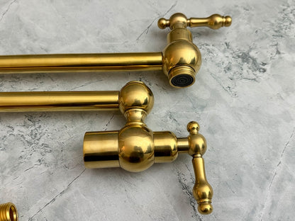 Solid Unlacquered Brass Wall Pot Filler Faucet