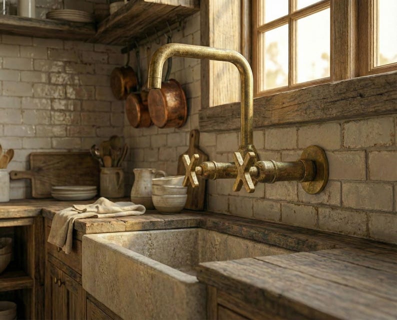 Unlacquered Brass Wall Mount Kitchen Faucet