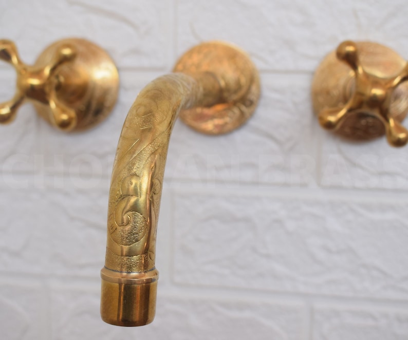 Engraved Solid Brass Wall Mount Faucet