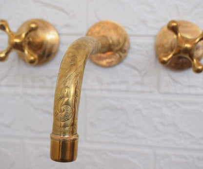 Engraved Solid Brass Wall Mount Faucet