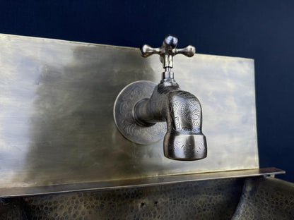 Hand-Hammered Moroccan Brass Sink with Deep Turquoise Verdigris Patina