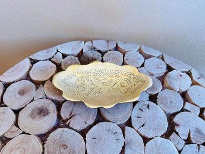Handmade Brass Oval Tray – Engraved Decorative Catchall Dish