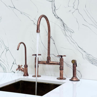 Antique Copper Bridge Kitchen Faucet