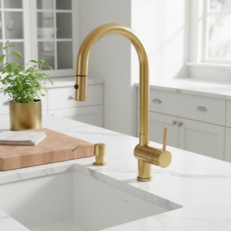 Unlacquered Brass Pull-Down Kitchen Faucet