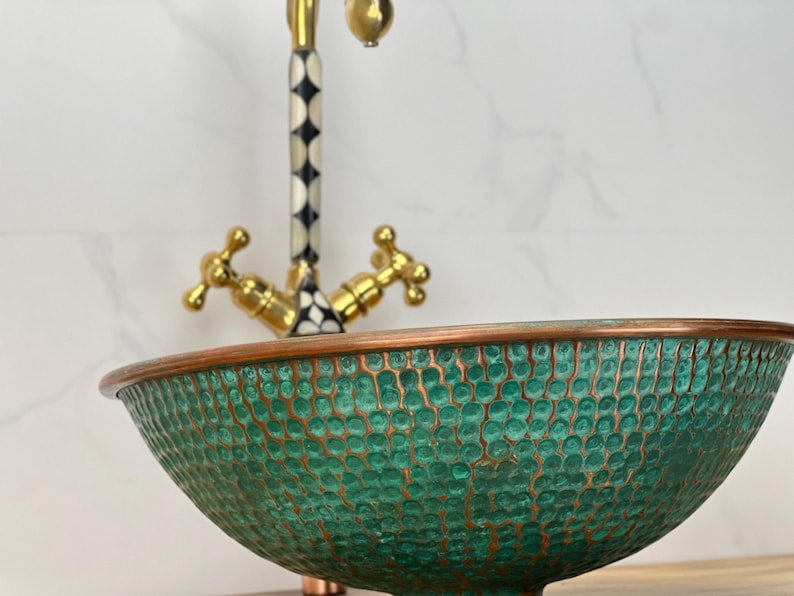 Hammered Green Patina Copper Vessel Sink