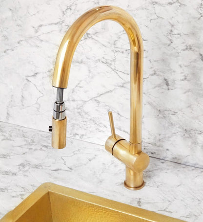 Unlacquered Brass Pull-Down Kitchen Faucet Set
