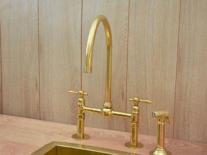 Bridge Style Solid Brass Kitchen Faucet Set