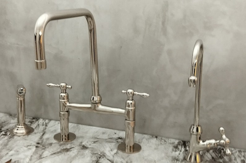 Polished Nickel Bridge Faucet Set with Side Sprayer