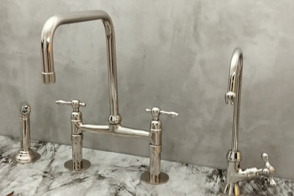 Polished Nickel Bridge Faucet Set with Side Sprayer
