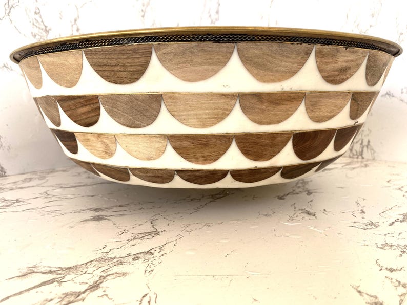 Moroccan Wood & Resin Inlay Vessel Sink with Brass Interior