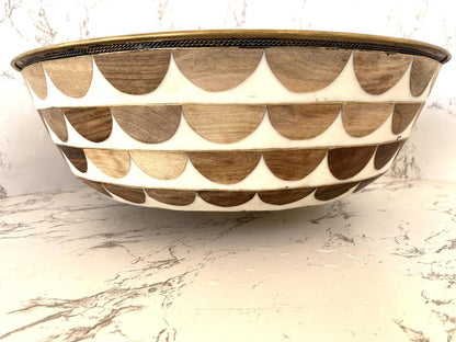 Moroccan Wood & Resin Inlay Vessel Sink with Brass Interior