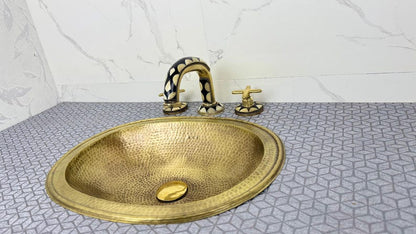 Moroccan Inlay Brass Bridge Faucet with Mosaic